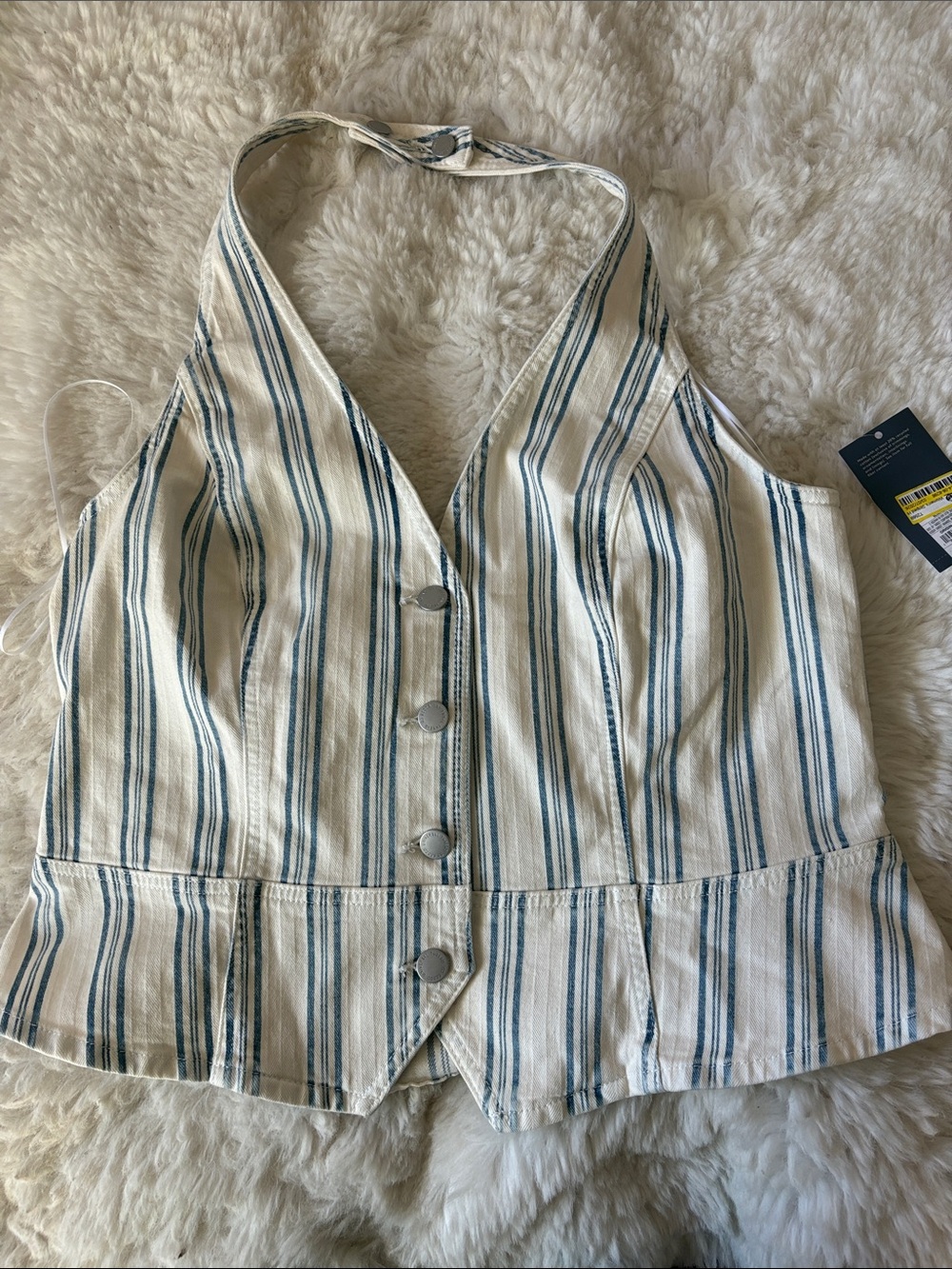 Universal Thread Cream & Blue Striped Halter Crop Top